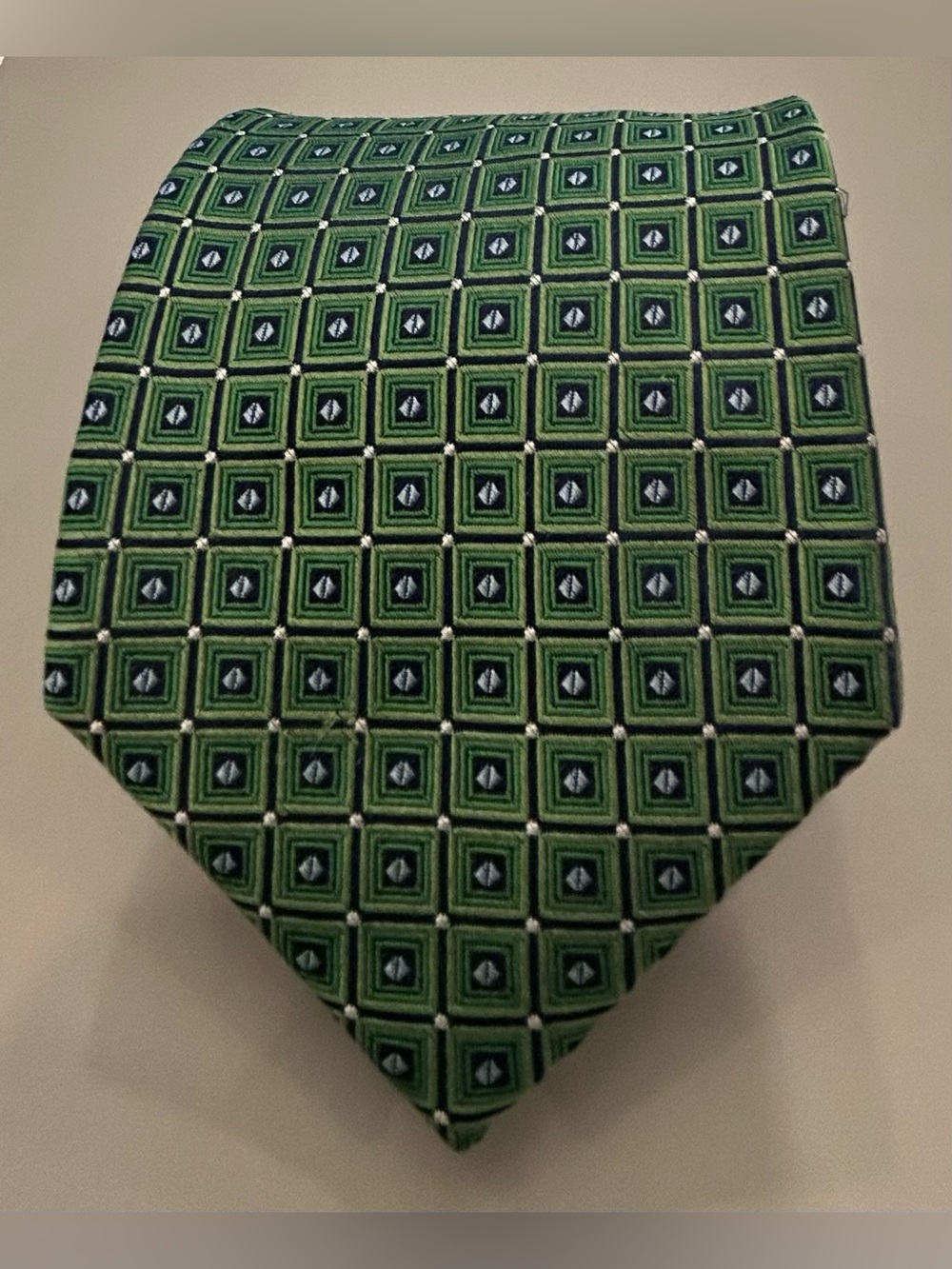 Nautica Green Geometric Square Pattern Tie